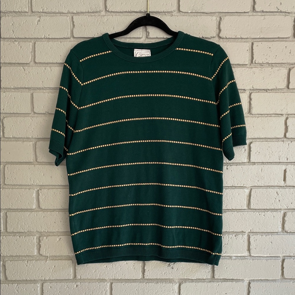 VTG Deep Green Striped Short Sleeve Sweater - Company Collection
